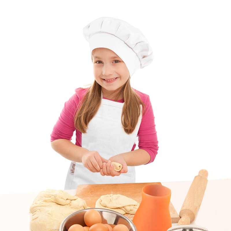 Kids Apron and Chef Hat Set-Adjustable Child Apron for Boys
