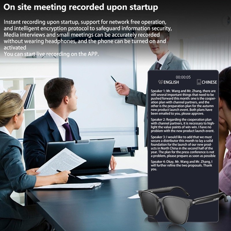 YQJYBD Hy-C8 Pro Multifunctional AI Bluetooth Smart Glasses, Wireless Headphones