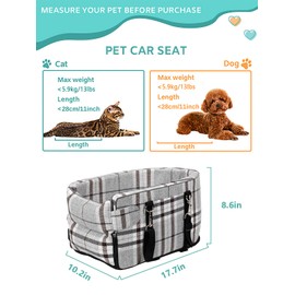 Prpeko Small Dog Car Seat, Portable Dog Seat with Soft Washable Cushion,Center Console Dog Car Seat for Small Dogs Up to 13lbs(Grid Grey)