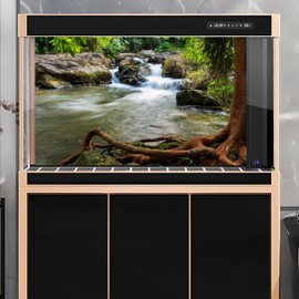 Waterfall Aquarium Background Natural Jungle Rainforest Landscape Terrarium Background Jungle Style Stream Fish Tank Background Waterfall Rainforest Reptile Habitat Background Poster Vinyl 30x12in