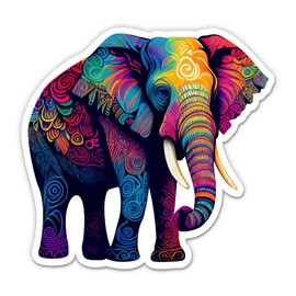 Elephant Colorful Mandala Pretty Sticker - 5" Laptop Sticker - Waterproof Vinyl for Car, Phone, Water Bottle - Elephant Decal