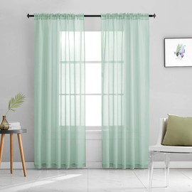 TOAVA DECO Christmas Mint Green Semi Sheer Curtains 84 Inches Long Faux Linen Mint Green Sheers Rod Pocket for Bedroom Living Room Girls Kids Room 2 Panels Xmas 52x84