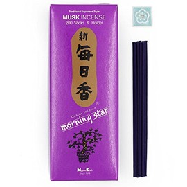 Nippon Kodo Morning Star Musk Japanese Incense - 200 Stick Box with Ceramic Holder