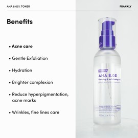 FRANKLY AHA 8.05% Toner | Pore-Refining Exfoliator with Glycolic Acid, 17 Amino Acids, Hyaluronic Acid | Smooths Texture, Hydrates, Targets Flakiness | Korean Skin Care 3.38 fl oz