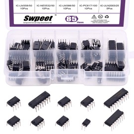 Swpeet 85Pcs 10Pcs 10 Types Integrated Circuit chip Assortment Kit,LM Series Dual/Quad Operational Amplifier Opamp, Single Precision Timer, Pwm - LM324 LM358 LM386 LM393 UA741 NE5532 NE555