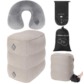 Maxdot 2 Pack Inflatable Travel Neck Pillow Foot Rest with Blow up Bag Adjustable Air Foot Rest Pillow Airplane Bed Cushions Essentials for Air Travel Office Home Trains Cars Sleeping