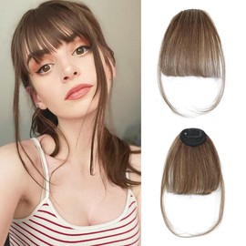 RPAEOY Clip in Pony Haare Haarverlängerungen Flat Bang mit Schläfen Echthaar Front Face Fringe Pony Haarteile Pony Extension für Frauen das Tägliche Tragen (Hellbraun)