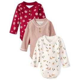Gymboree,and Newborn Long Sleeve Cotton Bodysuit,Red Snowflake/Christmas Stripe/Reindeer,6-9 Months
