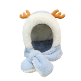 Balakaka Winter Hat Scarf Set Girls, 2 in 1 Cute Antistatic Warm Beanie Hats Scarf with 3D Plush Doll, Thermal Fleece Baby Neckerchief Hat Winter Gifts for Children 3-12 Years, Fawn Blue