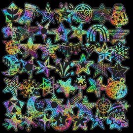 50PCS Holographic Stickers Glitter Star Stickers, Silver Star Moon Reflective Stickers for Kids Teens Adults, Transparent Laser Stickers for Water Bottle Laptop Scrapbook Journal Notebook