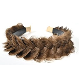 TOECWEGR Braided Headband WithTooth Wide Braid Messy Hair Hoop WomenFashion Hair Accessories (Light chestnut brown)