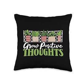 Raised Bed Gardening Tool Set Gifts For Beginners Grow Positive Thoughts Horticulture Ideas Gardening Throw Pillow, 16x16, Multicolor