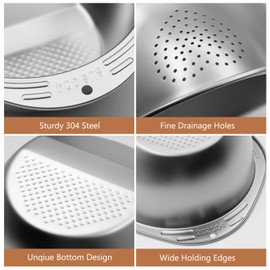 Rice Washer Strainer Bowl, Stainless Steel Washing Bowl with Side Drainers Colander Strainer for Washing Quinoa Fruits Vegetables Beans Pasta (Silver, 2pcs)