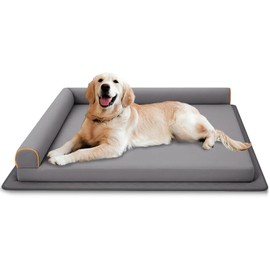 Orthopedic Memory Foam Dog Bed,Washable Waterproof Lined Pet Bed,Removable Non-Slip Bottom Dog Bed Couch,Dust-Proof Absorbent Mat,Grey S