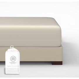 Threadmill 300 Thread Count 100% Cotton Twin Fitted Sheet - Light Beige Elasticized Extra Deep Pocket Sheets with Sateen Weave - 15 Inch 4 Way Stretch Snug Fit, Soft & Durable Hotel Quality Sheet