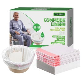 Commode Liners with Absorbent Pads-60PCS Disposable Portable Toilet Bags for Bedside Commode, Bucket, or Bedpan (60 Bags & 60 Pads)