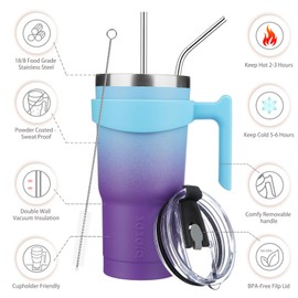 BJPKPK - Vaso de 20 onzas con mango y pajita de acero inoxidable con tapa, Ocean Dream
