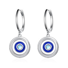 Daixiya Evil Eye Earrings 925 Sterling Silver Moonstone Evil Eye Huggie Hoop Earrings Turkish Greek Lucky Protection Jewelry Gifts for Women