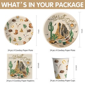 Owelleny Western Cowboy 1st Birthday Decorations, How The West Was One Year Old Party Decorations, Plate, Napkin, Cup, Tablecloth, Banner, Swirls, Wild West First Rodeo Birthday Supplies, Serves 24