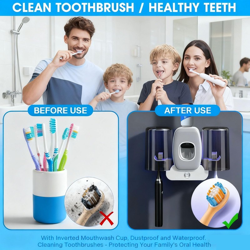 Rechargeable Toothbrush Holder,Wall Mounted Automatic Toothbrush Cleaning Tool with Toothpaste