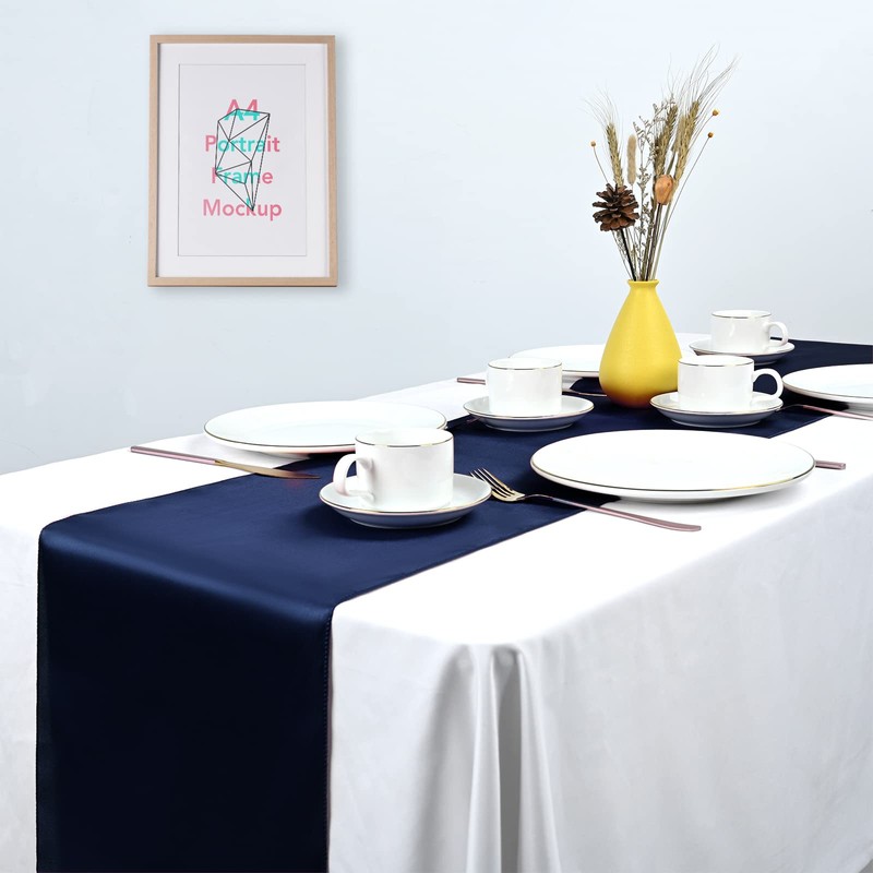 15 Pack Navy Blue Satin Table Runners 12 x 108