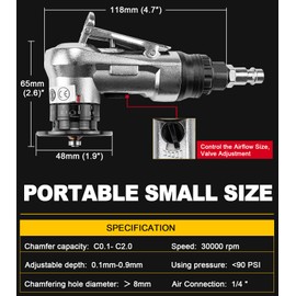 SI FANG Pneumatic Chamfering Machine Portable Deburring Beveling Trimming Chamfer Tool, 45 Degree Mini Air Grinder Kit for Metal Linear and Arc Edge with Replacement C/R Blade & Bearing