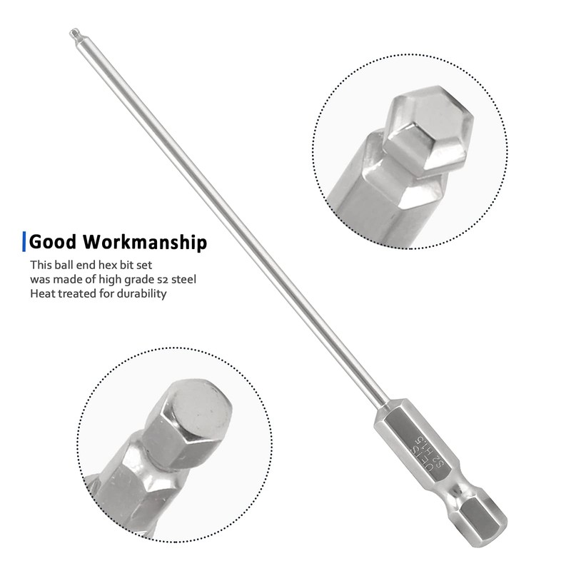 LDEXIN 10Pcs Ball End Hex Head Screwdriver Bits Set, 1.5mm