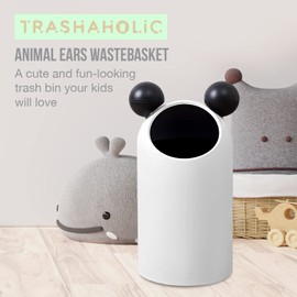 Cute Animal Ears Boys Girls Children Bedroom 3.7 Gallon Garbage Can I Kids Waste Basket Nursery Study Living Room Bathroom Designer Trash Bin for Home with Mouse Ears - 14L
