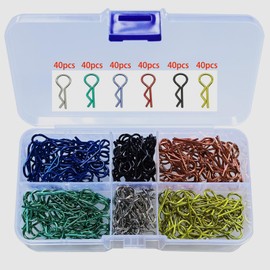 GTIWUNG 240 Pieces RC Body Clips, Body Shell Clip, Metal Body Clip Pins, Body Clips, R Type Pin RC Car Clip Pins, RC Shell Pin for 1/10 Scale Remote Control Car Shell, 6 Colours