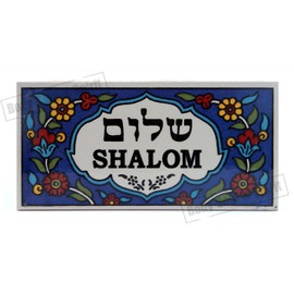 Body-Soul-n-Spirit Ceramic Tile Israel 10x15cm SHALOM Jewish Vintage Pottery FLORAL Judaica