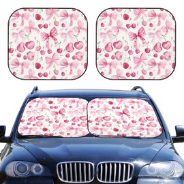 Cute Bows Pink Cherry Print 2-Piece Car Windshield Sun Shade Foldable Front Window Sunshades Blocks UV Rays and Keeps Your Vehicle Cool for Most Sedans SUV Truck, Medium