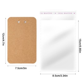 AIEX Pack of 100 Display Cards Keyrings with 100 Self-Sealing Bags Kraft Colour Earrings Display Cards Necklace Bracelet Jewellery Card Holder for Packaging (7.5 x 12 cm)