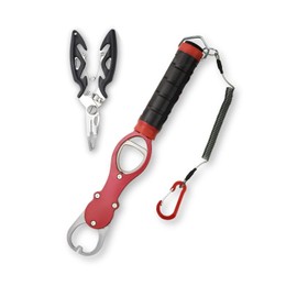 Fish Grip, Fish Catcher, Fish Holder, Fish Gripper, Grab with Carabiner, Holder, Weighing Function, Rust Proof... (Red)