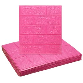 QUARKZMAN Pack of 20 3D Wall Panels for Peel and Stick, Waterproof Wall Cladding, 35 cm x 38.5 cm, Brick Design Wallpaper, XPE Shower Tiles for Bathroom, Kitchen, Living Room, Dark Pink