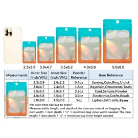 100 Pack Baggies Small Resealable Mylar Bags Holographic Zipper Packaging Bags for Small Business Salts Lash Jewelry Sample