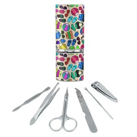 Colorful Fun Summer Beach Pattern Stainless Steel Manicure Pedicure Grooming Beauty Care Travel Kit