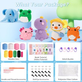 Gerute 6Pcs Crochet Kit for Beginners,Crochet Animal Kit with Step-by-Step Video Tutorial, Crocheting Kit for Starters, Beginner Crochet Kits for Adult Kid Women Men Complete Kit Included （40%+ Yarn