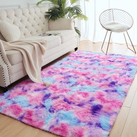 AROGAN Soft Rainbow Area Rugs for Girls Room 3x5 Feet, Fluffy Girls Bedroom Rugs, Princess Rug, Cute Colorful Carpet for Kids Teens Nursery Toddler (Hot Pink)