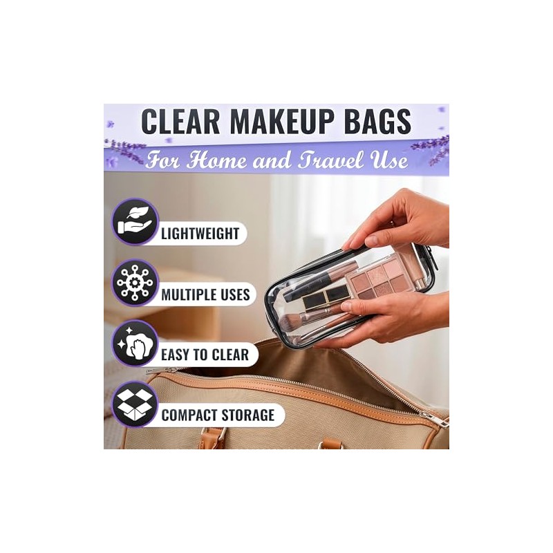 Compact Clear Makeup Bag - 2 Pack Waterproof Cosmetic Pouch