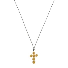Madison Tyler Flower Cross Pendant Necklace for Women Black Rope Necklace for Girl Black Cord Hippie Pendant Necklace Adjustable Long Cord Necklace