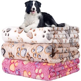 REZUTAN Upgraded Dog Blankets for Large Dogs, 3 Pack Dog Cat Blankets Washable 42" x 32", Soft Pet Mat Throw Cover for Kennel Crate Bed, Cute Paw Pattern,Waterproof Dog Blanket, Pet Blanket