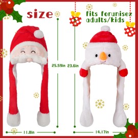 YC JILAI 2 Pieces Christmas Plush Hats Ear Moving Jumping Hat Santa Claus and Snowman Hats Christmas Funny Jumping Hat Plush Toys for Kids Girls Adults Birthday Cosplay Party Christmas Party