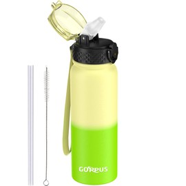 GOPPUS 600ml/20oz Stainless Steel Water Bottle with Straw Insulated Sports Bottle Cold Flask with Straw Double Walled Flip up Metal Water Bottles Leakproof Water Bottle for Gym Sports