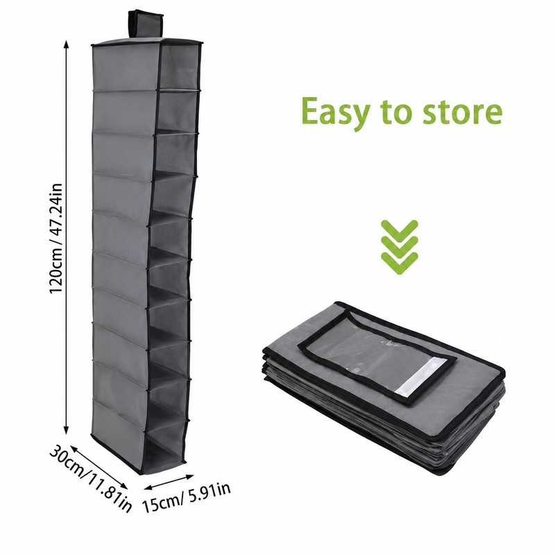 10-Layer Hanging Shoe Organizer for Closet Storage – Collapsible Polyester