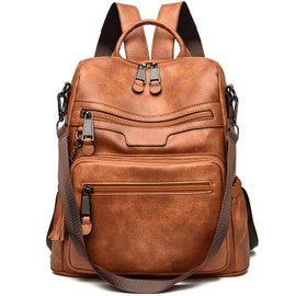 Monitika Women's Backpack Waterproof PU Leather Shoulder Bags Fashion Casual Backpacks, brown