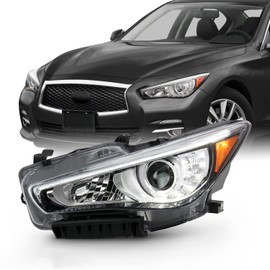AKKON - Fits 2014-2022 InFiniti Q50 w/o AFS LED Projector Chrome Clear Headlight Driver Left Side 14-22