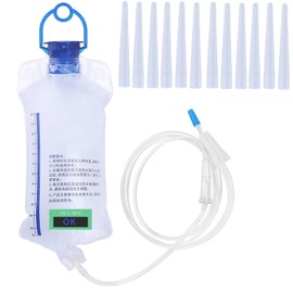 Kit de Enema de Limpieza de Colon，Bolsa de enemas rectales de 1200 ML,Bolsa de enema de cafe con 10 cabezas de repuesto,manos libres，Recordatorio de temperatura y Manguera de 1.8 M,para mujer y hombre