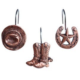 Western Shower Curtain Hooks Western Cowboy Farmhouse Shower Curtain Rings Brown Decorative Hanger for Bathroom 12 PCS