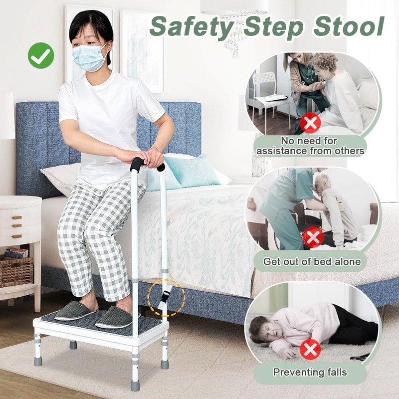 Medical Step Stool with Handle Elderly Adults Bed Steps for