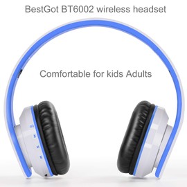 BESTGOT 2024 - Auriculares Bluetooth BT6002 para niños, niños, adultos, para escuela, plegable, durante 18 horas, para PC, teléfono, tabletas, TV (blanco/azul)